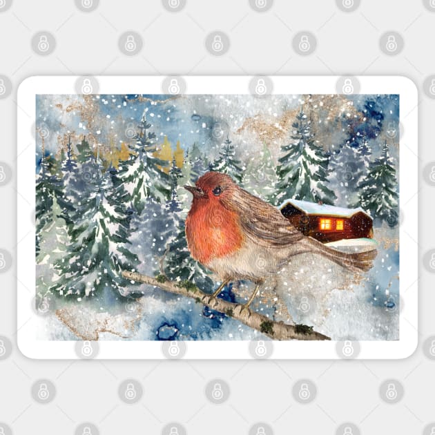 robin in the snow winter wonderland Sticker by sharanarnoldart